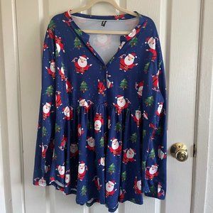 Plus Size Christmas Long Sleeve Santa Clause Top 3X